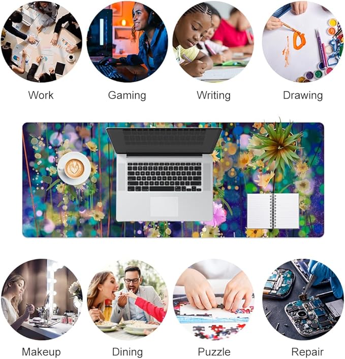 QIYI Large Desk Pad, Waterproof PU Leather Mouse Pad for Desktop, Blue Green Floral Home D??cor Office Desk Accessories, Non Slip Desk Mat Writing Pads for Home Office 31.5" x 11.8" - Ivy Flowers