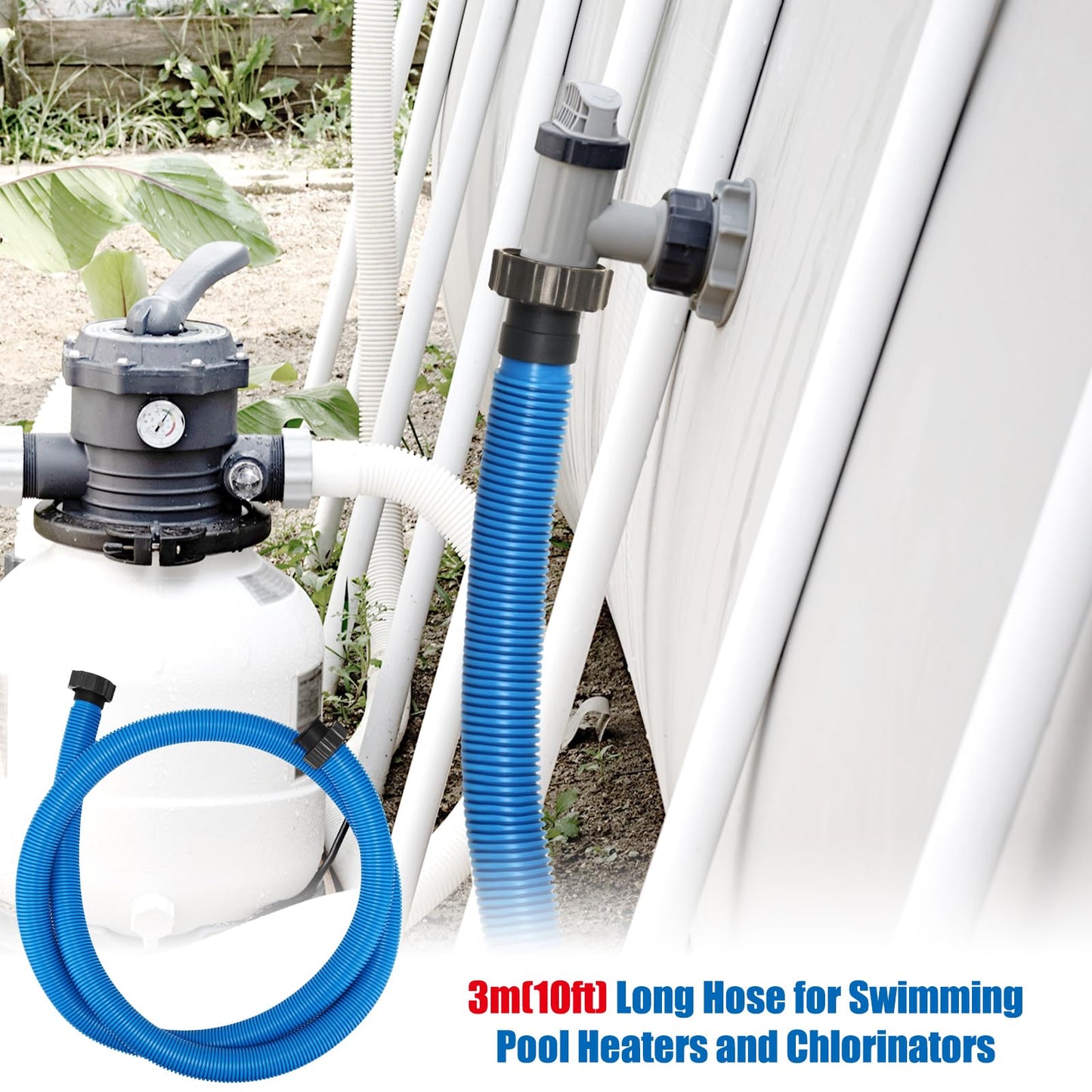 Frienda 10 ft Swimming Pool Replacement Hose - 1.5" Diameter Plastic Above Ground Hose Replacement Accessory for Home, Swimming Pool, Filter Pump, Saltwater Systems(Blue, Black)