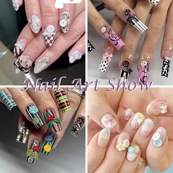 Laza 4pcs Button Silicone Nail Art Molds, 3D Multiple Shapes Embossed Button Nail Charms Nails Accessories with Carving Pen Resin Nail Art Mold Manicure Tools for Manicures Design