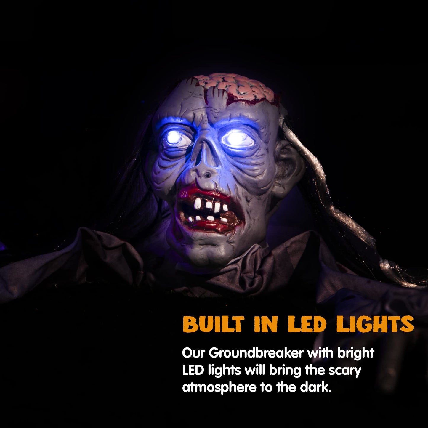 JOYIN Halloween Decoration Outdoor Zombie Groundbreaker, Halloween Groundbreaker with Light-Up Eyes and Creepy Sound, Scary Zombie Prop for Graveyard Haunted House Lawn Yard Outside Decor