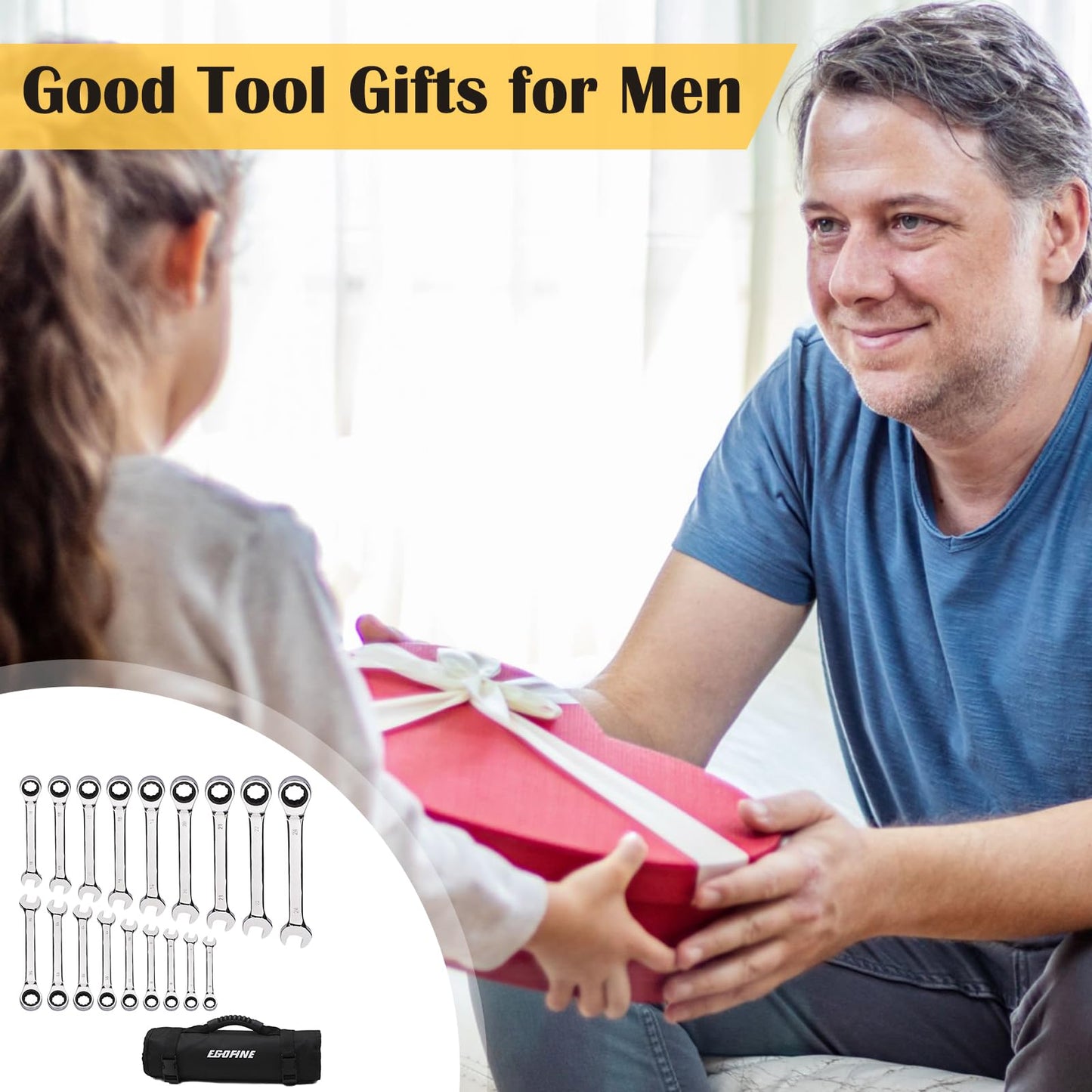 Egofine Ratcheting Wrench Set, 6 mm - 24 mm Metric Wrench Set 18pc, 72 Teeth Combination Wrenches Set, Chrome Vanadium Steel with a Roll Up Storage Bag