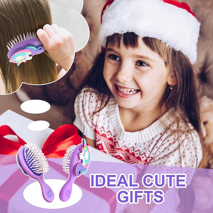 Toddler Hair Brush - Mini Hair Brush for Kids - Travel Brush for Boys and Girls - Unicorn Brush with Air Cushion - Purple