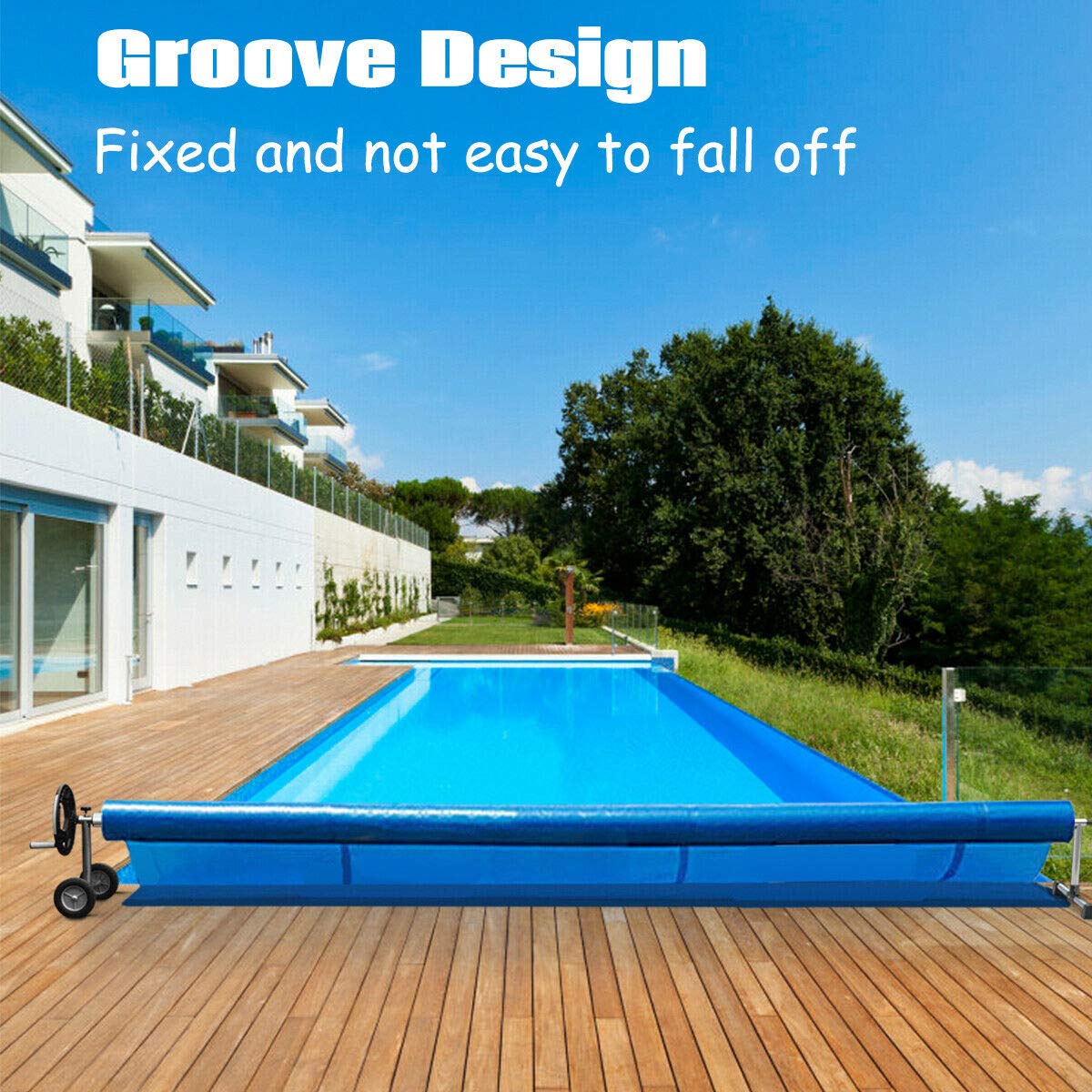 Nollapo Aluminum Solar Swimming Inground Pool Cover Reel Set (14FT, Blue)