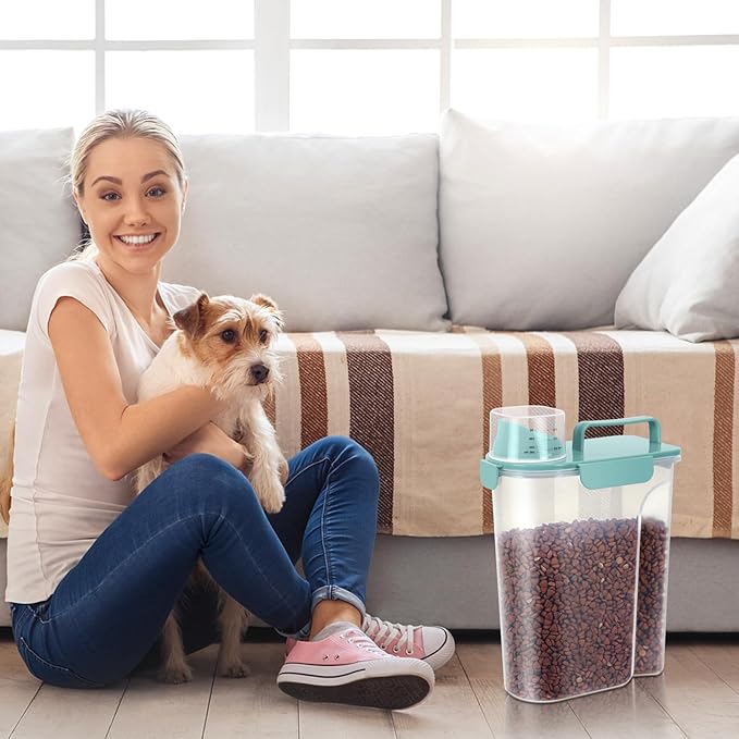 5Lbs Airtight Cat Dog Food Storage Container with Upgraded Large Nozzle BPA-Free, Pet Food Storage Containers for Rice, Grain, Pet Food, Flour, Dog Treat Storage (Pink+Lake Blue, 5L-2pack)