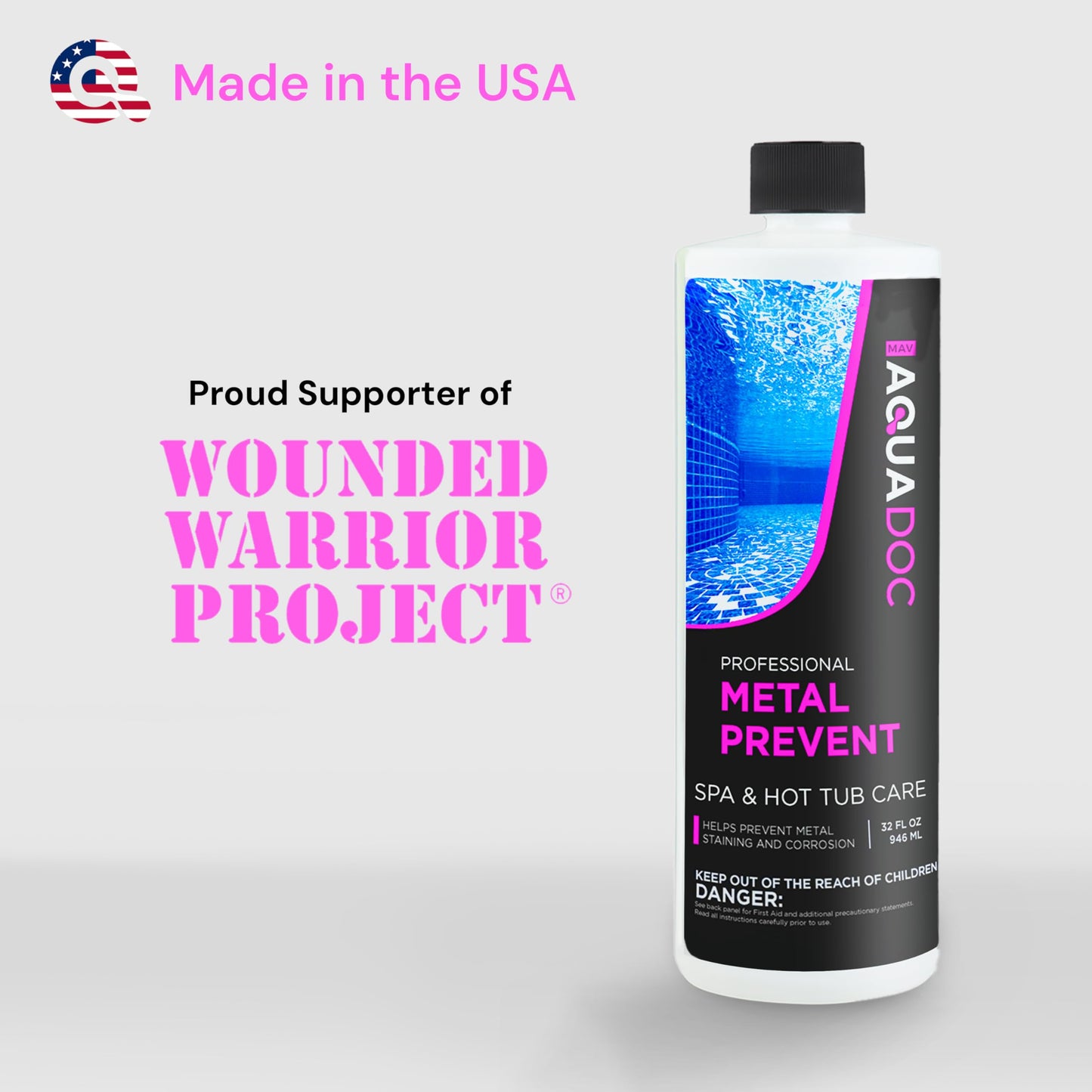 Spa Metal Control and Stain Protector to Protect Hot Tub Surfaces 32oz - Metal Gone Hot Tub Chemicals Made in The USA - AquaDoc