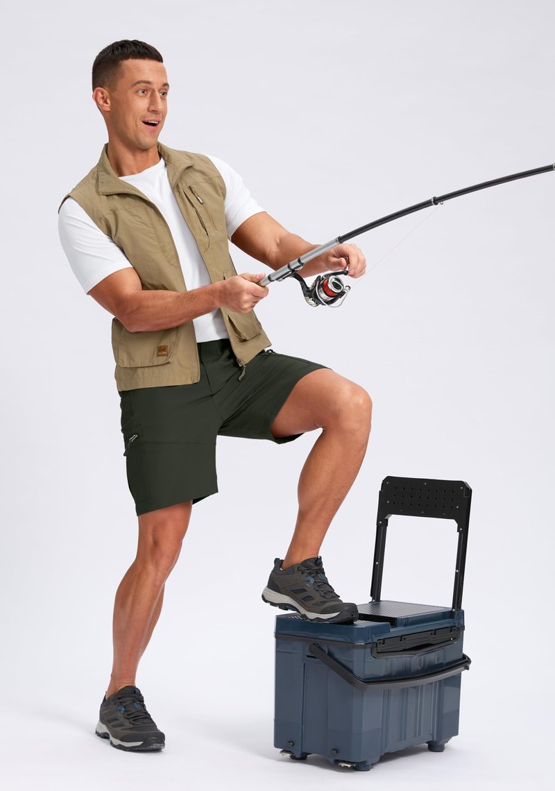 Pudolla Men's Hiking Cargo Shorts Lightweight 7" Travel Casual Shorts for Men Golf Work Outdoor with 5 Zipper Pockets(Army Green XX-Large)