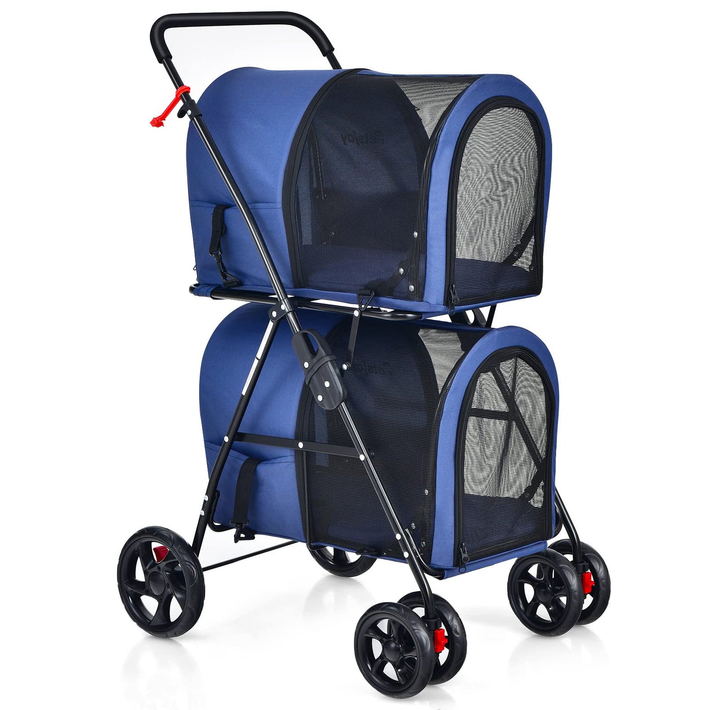 Giantex Double Pet Stroller with 2 Detachable Carrier Bags, Safety Belt, 4 Lockable Wheels, Folding Cat & Dog Stroller for Small Medium Pets, Cats Dogs Puppy Travel Strolling Cart (Navy)