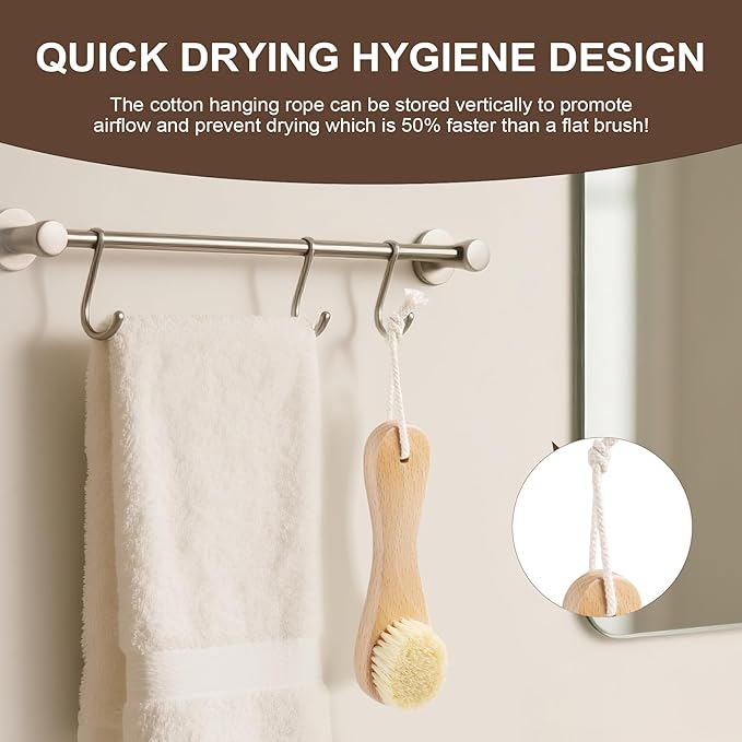 DEBETOOL Wooden Face Dry Brush with Natural Boar Bristle 2-Pack Exfoliating Facial Dry Brush with Hanging Rope - Gentle for Face & Body Cleaning