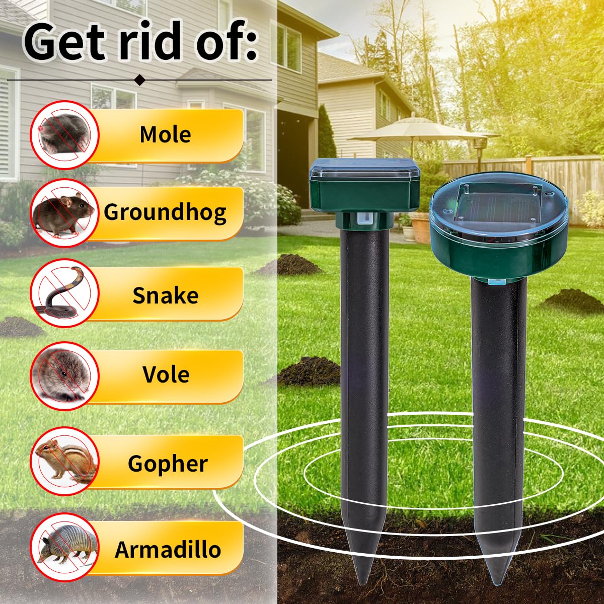 8PK new Green Mole Repellent for lawns Gopher Repellent Ultrasonic Solar Powered Snake Repellent Deterrent Mole Repeller Vole Repellent Outdoor Lawns Garden Yard All Pests Sonic Spikes Stakes Chaser