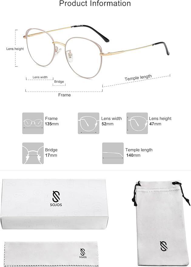 SOJOS Cat Eye Blue Light Blocking Glasses for Woman Hipster Metal Frame Womens Eyeglasses She Young SJ5027