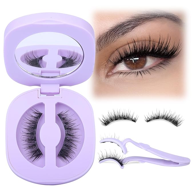 Lanflower Magnetic Eyelashes Natural Look, Reusable Magnetic Eyelashes with Applicator, No Need Glue Magnetic Lashes, Natural Wispy Cat Eye False Eyelashes with Magnets, Waterproof, Easy to Apply