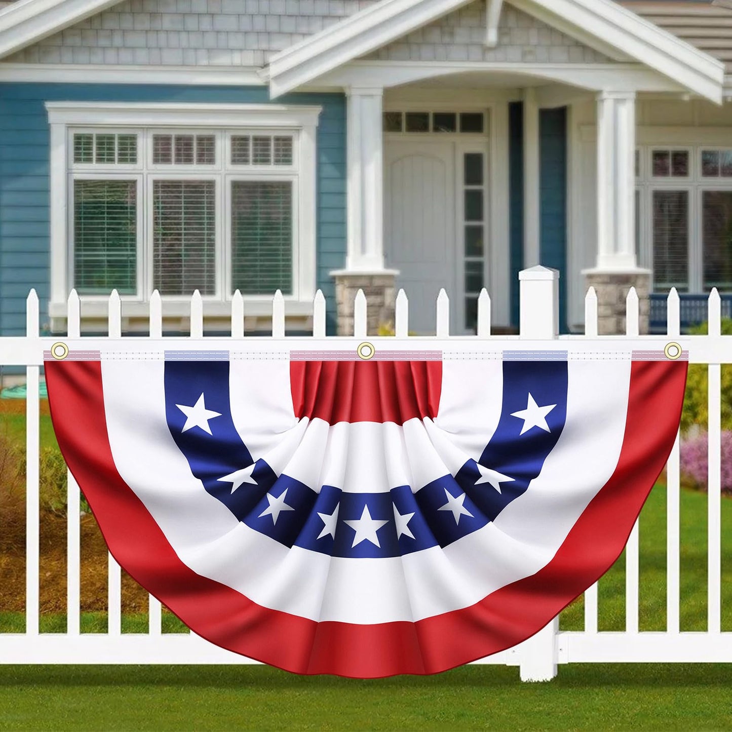 2 Pack 3x6 Ft Large American Flag Bunting - USA Pleated Fan Flags for Outside - Red White & Blue Patriotic Decor for 250th Anniversary,Memorial Day, Independence Day 4th of July Decorations