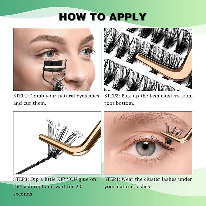 KEYYOU Lash Clusters 300pcs Individual Lashes 40D 0.07D Curl 16mm DIY Eyelash Extension Large Tray Volume Soft&Natural Cluster Lashes(40D-0.07D,16ï¼Â