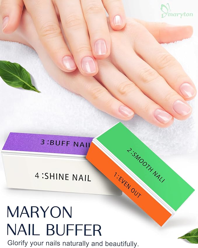 Maryton Professional Nail Buffer Block - Ultimate Shine Nail Buffing Block with 4 Way Buffing Methods, Smooth & Buff & Shine All-in-one Buffer for Optimum Natural Nail Care, 2 Count