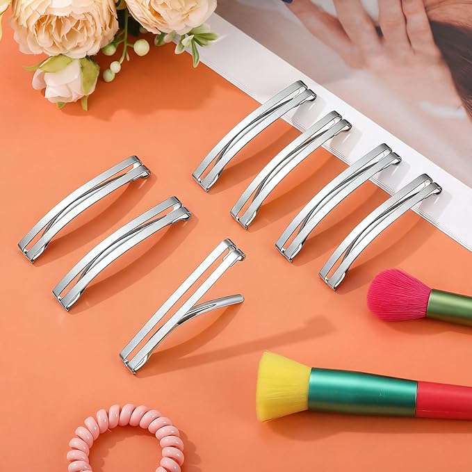 Hotop 30 Pieces Open Center Metal Barrettes Anti-slip Metal Hair Clip for Women, Assorted Colors(Open Center Barrette,Silver)