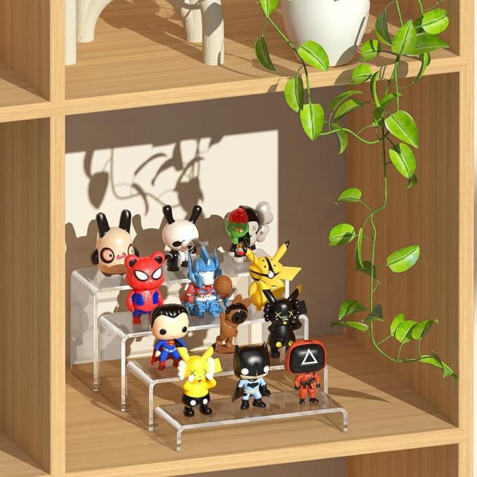 6 Pcs Large Acrylic Display Risers (7" L~8" L), Sturdy Rectangular Dessert Stands, Perfume Shelf Organizer, Clear Riser Stands, Display Shelves for Cupcake, Perfume, Figure, Collection, Decoration.