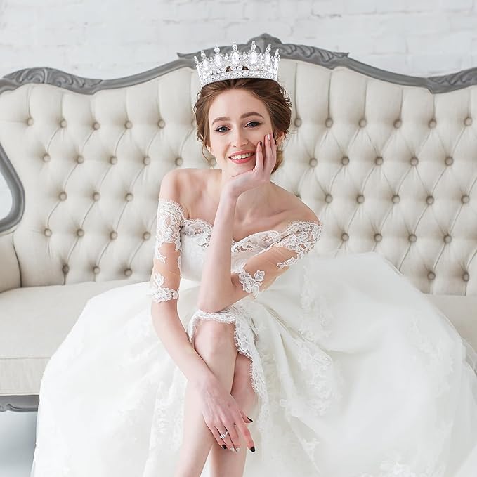 Silver Queen Crown for Women Crystal Tiara for Women Rhinestone Wedding Headband for Bride Hair Accessories for Costume Birthday Party Prom Gifts