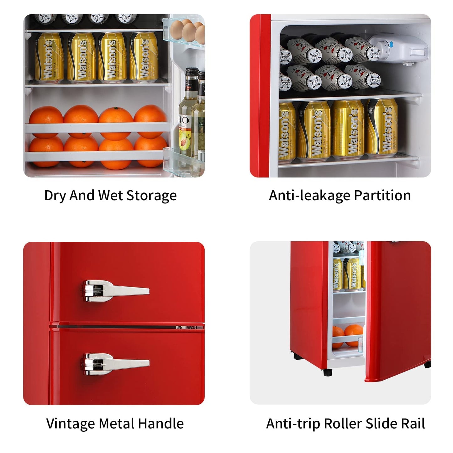 KRIB BLING Mini Fridge With Freezer,Refrigerator With 2 Doors,7- Level Adjustable Thermostat, Removable Glass Shelves For Bedroom, Office, Kitchen, Apartment, Dorm, 3.5 Cu. Ft Red
