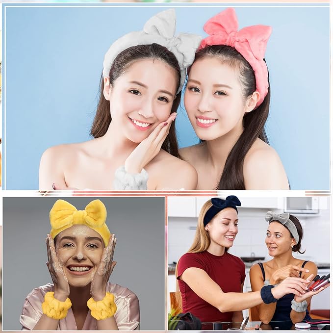 Janmini 36 Pcs Spa Headband and Wristbands Set for Washing Face Facial Spa Hair Wraps Makeup Skincare Bath Winter Gifts 12 Pcs Flannel Hairbands 24 Wristbands for Women Girls(Solid)