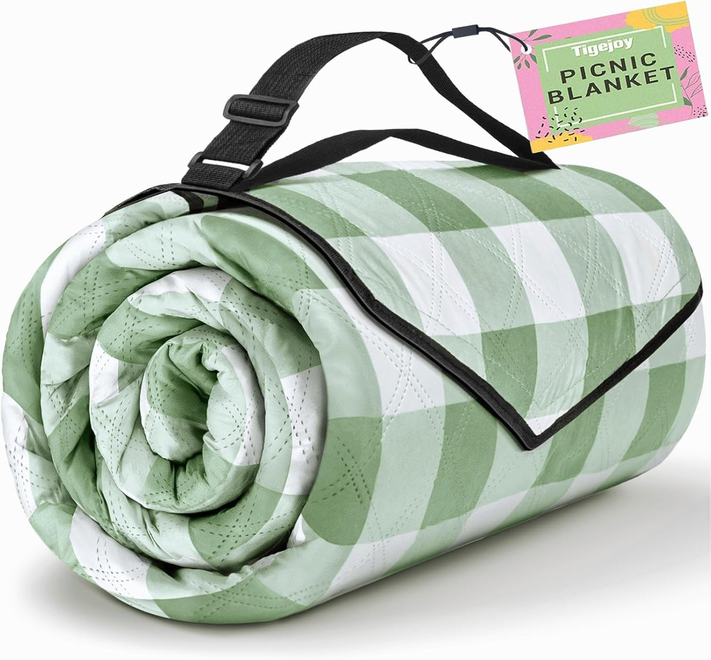 TigeJoy Extra Large Picnic Blanket Waterproof Foldable 80''x118'', Outdoor Picnic Mat Beach Blanket Sandproof for Park, Grass, Travel, Hiking, Camping Essentials, Gingham Picnic Blanket