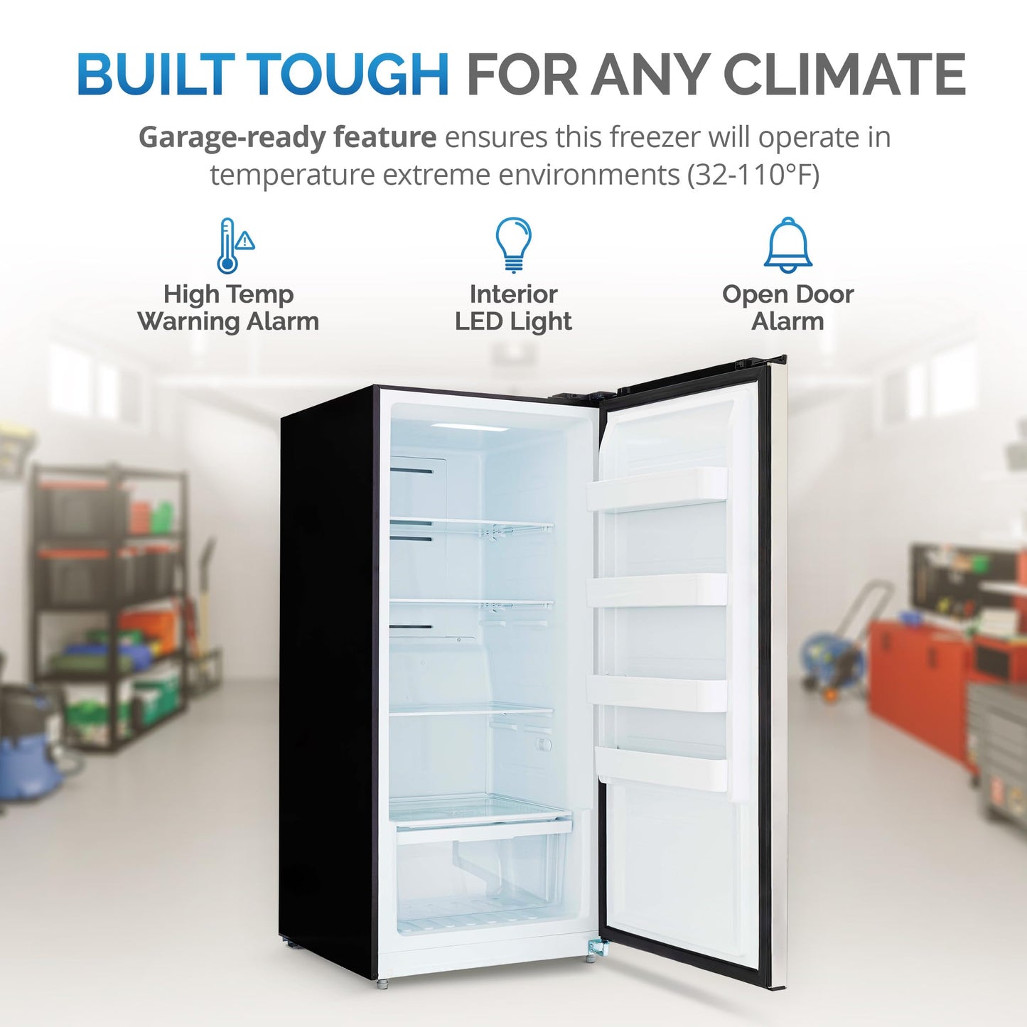 Newair Upright Freezer | 13.8 Cu. Ft., Garage-Ready Stand Up Freezer with Digital Controls, Auto Defrost, Fast Freeze Mode & LED Lighting | Stainless Steel