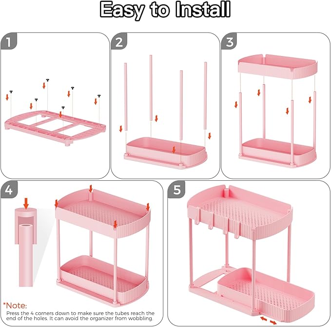 2 Pack Multi-Purpose Pull-Out Storage Organizers, Under Sink & Cabinet Organizers, 12.8 Inch Pink