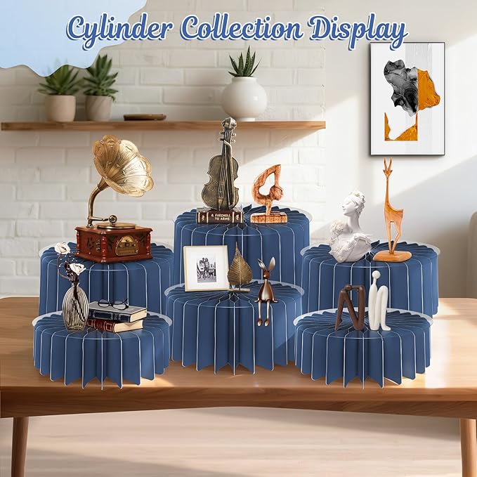 6Pcs Buffet Risers, Food Risers for Table, Foldable Cake Display Stands, Tall Cardboard Cupcakes Stand for Show Catering Desserts Jewelry Wedding Birthday Party Decoration (Blue)