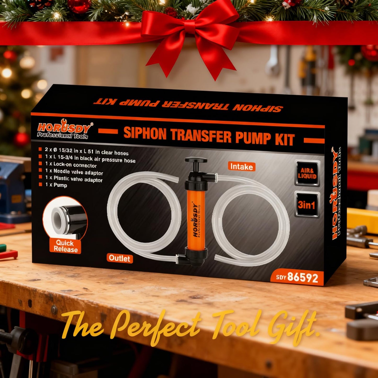 HORUSDY Multi-Use Siphon Transfer Pump Kit Hand Fuel Pumps for Gas Oil Water with Air Hose, Portable Manual Fuel Transfer Pump for Boat, Car, RV, Emergency, Lawn Mower Fluid Drainage