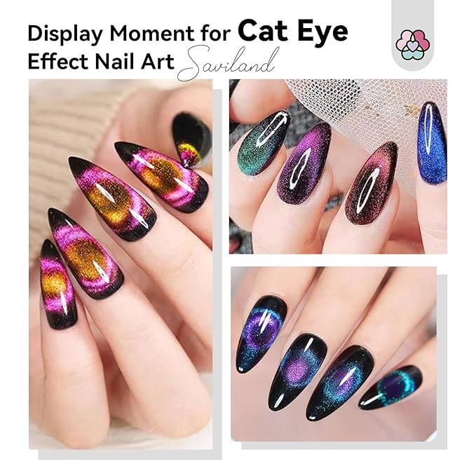 SAVILAND Cat Eye Magnetic for Nail: 9PCS Cat Eye Gel Nail Polish Magnet Tools Set Strong Suction Nail Magnet Nails Square Round Magnet Stick Diverse Cat Eye Effect Double Ended Nail Salon Art Tools
