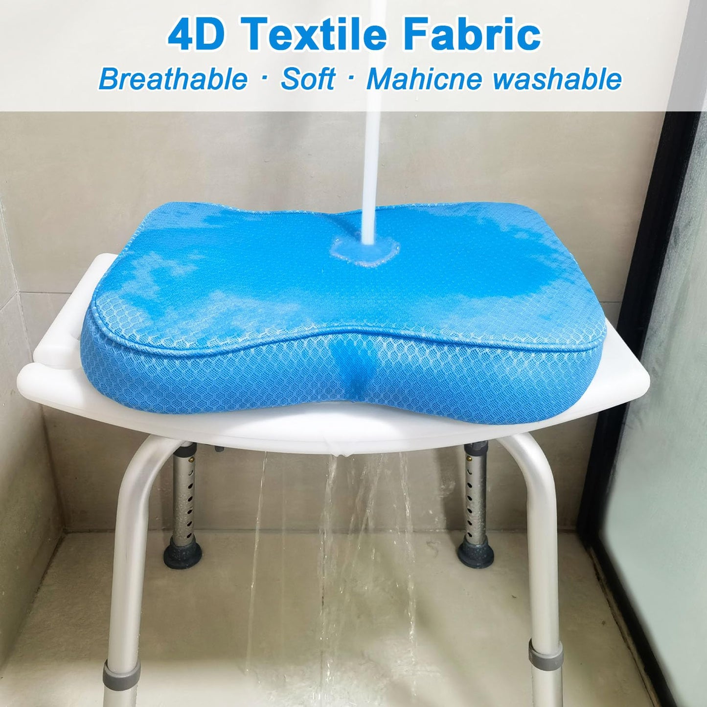Esme L&H Shower Seat Cushion, Shower Chair Cushion for Transfer Benches, 4D Mesh Fabric Sauna Cushion Shower Chair Pad with Hook, Slip-Resistant, Design for Elderly, Senior, Handicap & Disabled