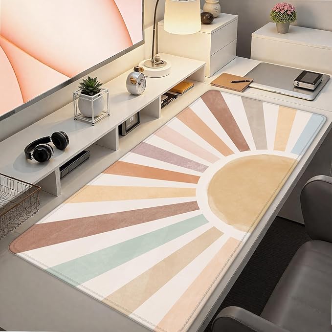 Boho Sun Large Mouse Pad 31.5x15.7inch, Sunshine Rainbow Large Extended Computer Desk Mat Mousepad for Keyboard and Mouse, Boho Desk Accessories