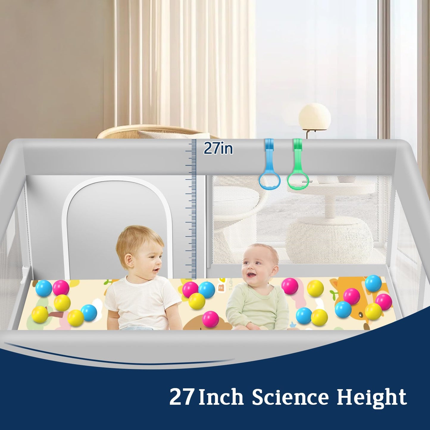 Baby Playpen with Mat 50x50 Inch, Playpen with Colorful Ball for Babies and Toddlers, Baby Play Pen Pin Indoor Play Fence (Mat and Ball Included)