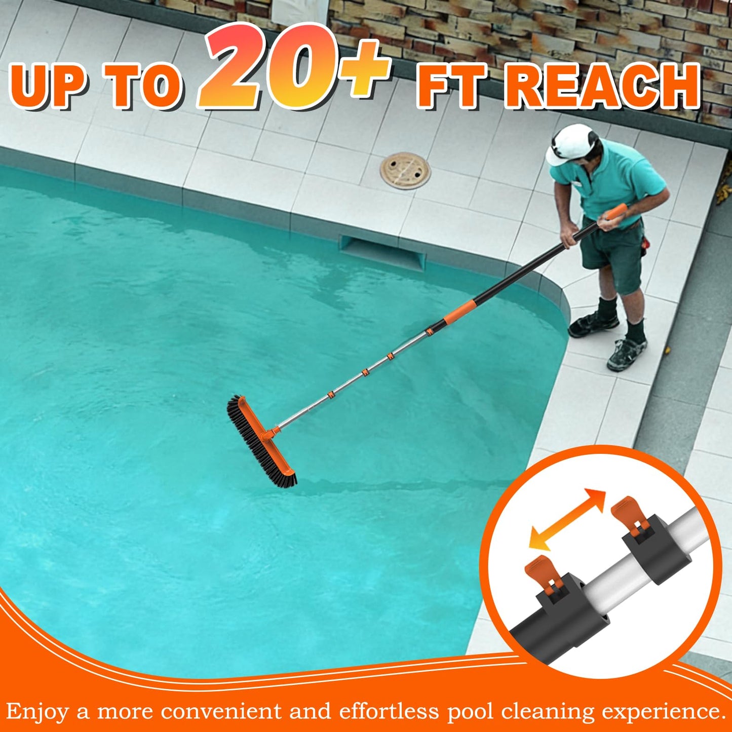 SISIUPASSIE 20FT Telescopic Pool Pole, Heavy Duty Swimming Pool Pole Adjustable Length, Aluminium Aolly, Universal Pole for Skimmer Nets, Vacuum Heads and Brushes