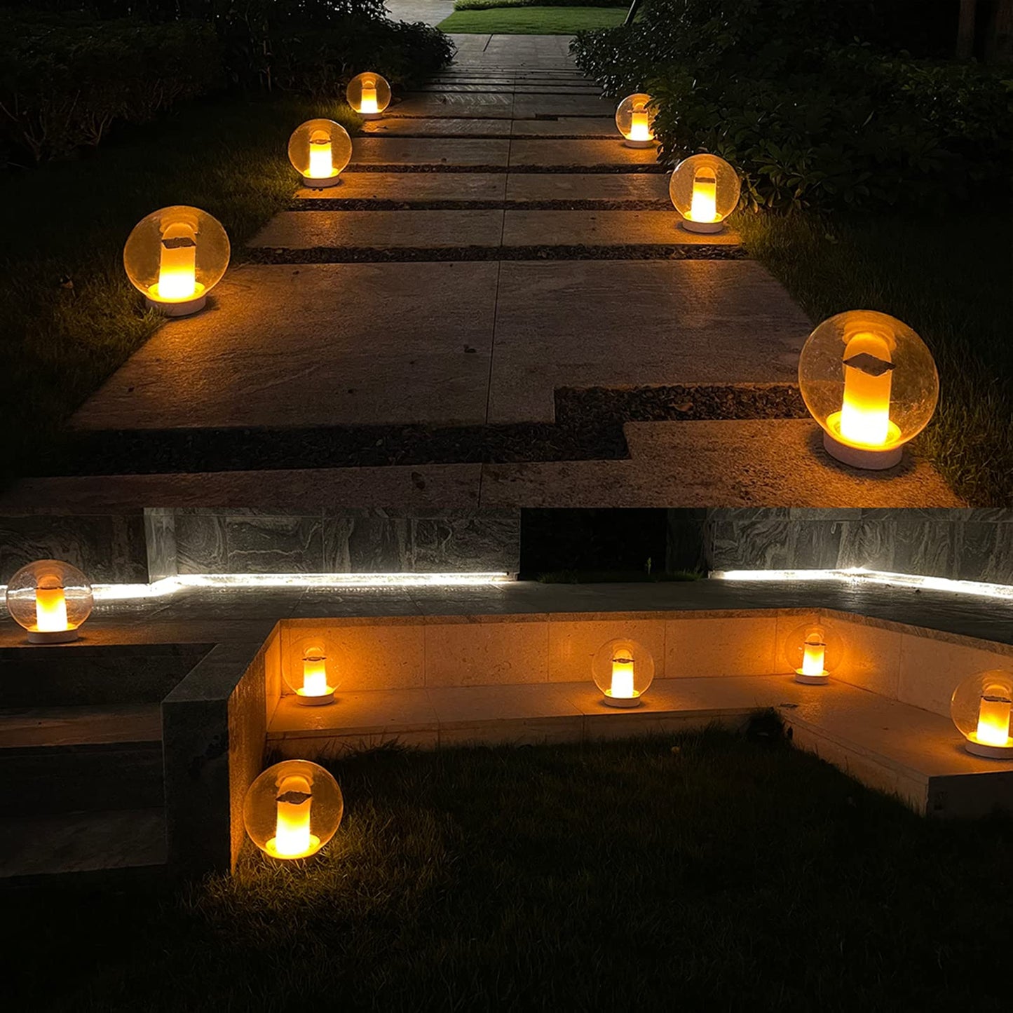 Floating Pool Lights, Solar Flame Lights Flickering IP68 Waterproof Ball Night Light, Outdoor Lantern Landscape Decoration Lamp for Pool, Pond, Event, Party, Garden(2pcs)