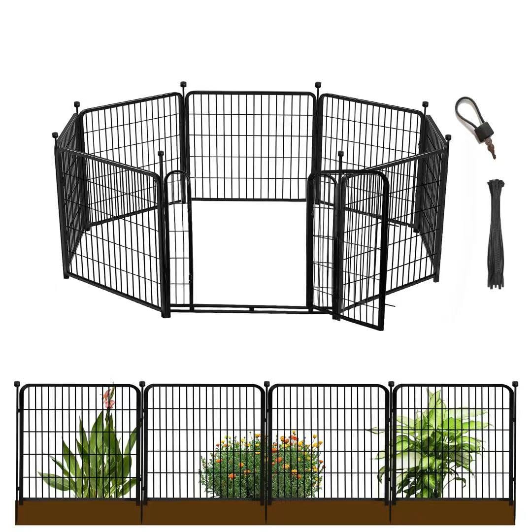 Getlay Garden Fencing 40 inch High, 8 Panels Total 17.7 Ft(L), Gate 17.7 Inches Wide with Low Sills, Dog Fence Outdoor for Yard. Rabbit Fence for Garden, Large Dog Pen, Border Fencing for Flower Beds