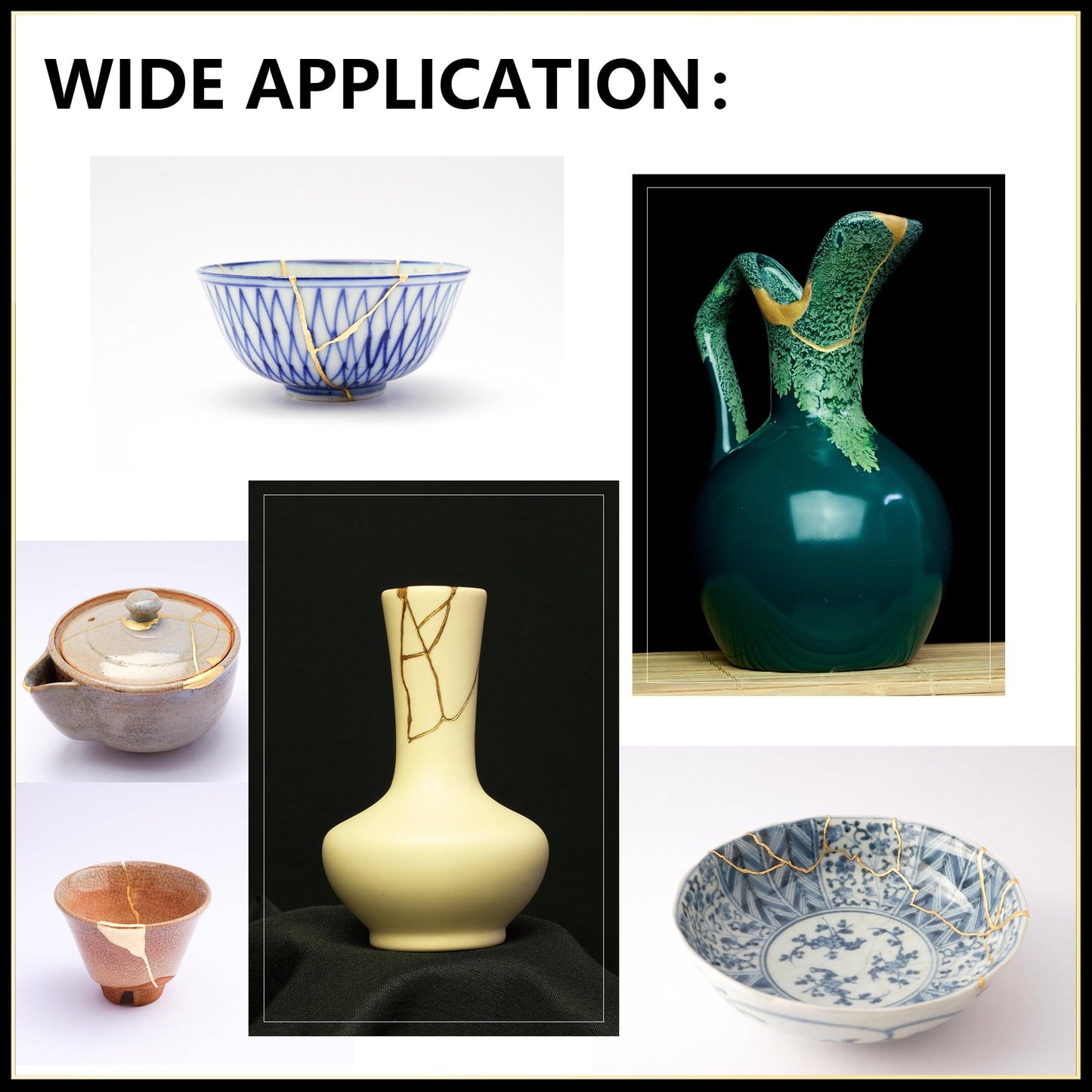 iienjoy Kintsugi Repair Kit, 4 Colors Food Safe Kintsugi Kit Repairs Broken Ceramics, Jade, Glass, Meaningful Pottery, Kintsugi Gold Glue for Ceramics and Porcelain Repair Perfect for Beginners