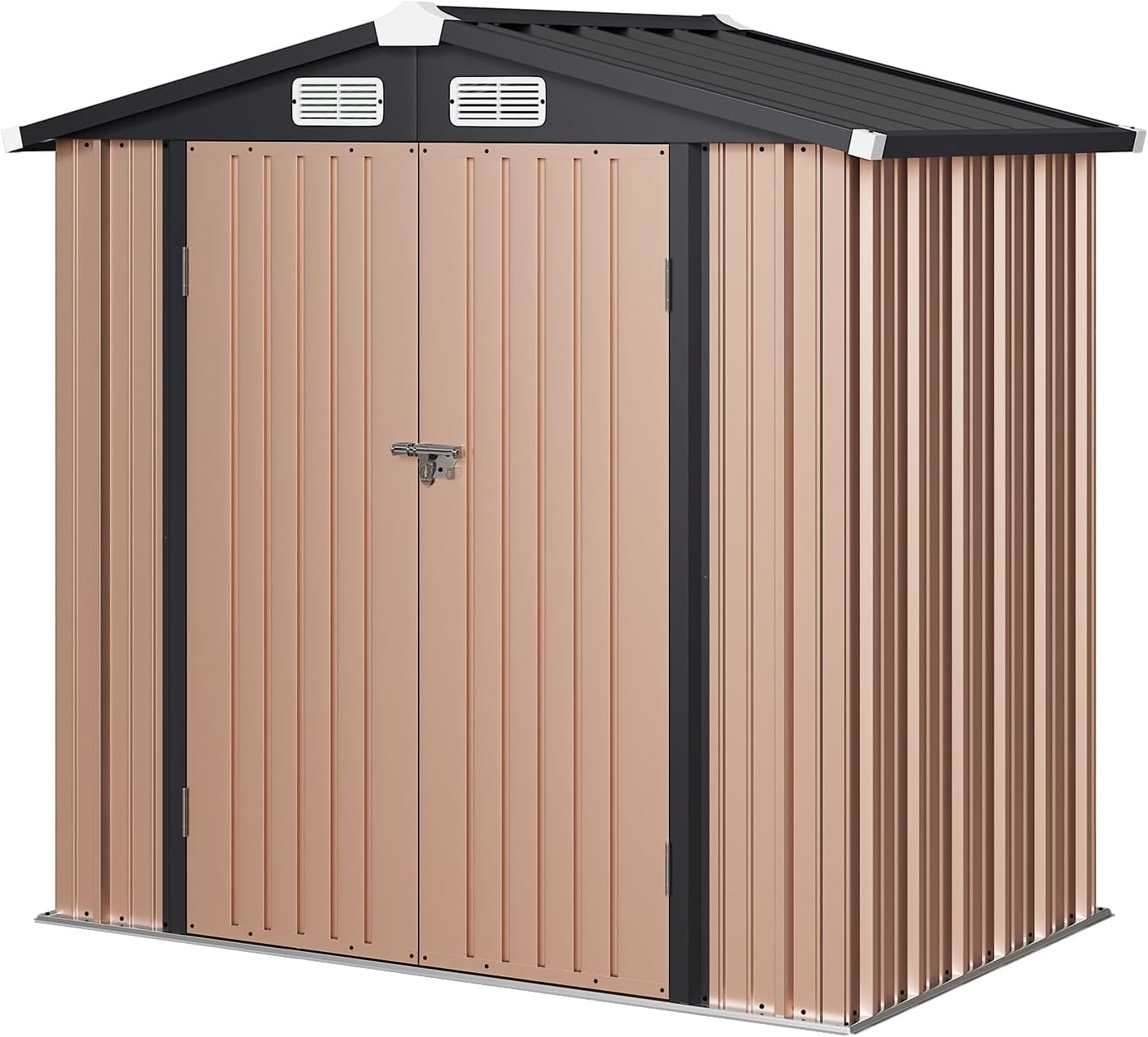 Aoxun 6'x4' Outdoor Metal Storage Shed with Lockable Door- Ideal for Tools, Garden Equipment & Bikes, Perfect for Patio Placement(Base Included/Brown)