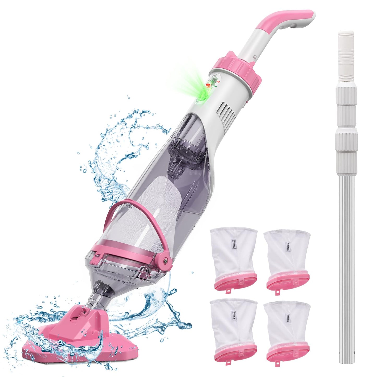 Enhulk Pool Vacuum for Above Ground Pool with a Telescopic Pole, Running time up to 1H, Handheld Rechargeable Pool Cleaner with Powerful Suction up to 18.5 GPM, Ideal for Leaves & Debris, PC10 Pro