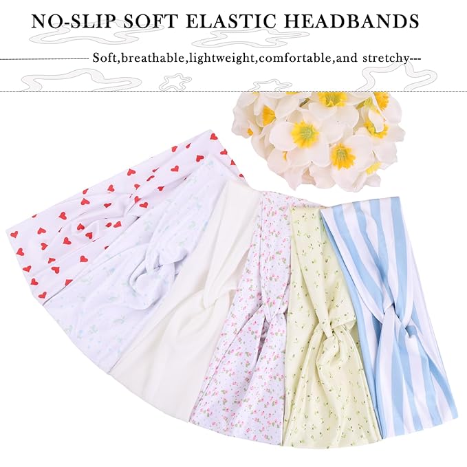 Kachanaa 6 Pcs Headbands for Women No-Slip Stretchy Boho Hair Bands Soft Cross Elastic Yoga Workout Running Thick Headbands for Women's Hair Accessories