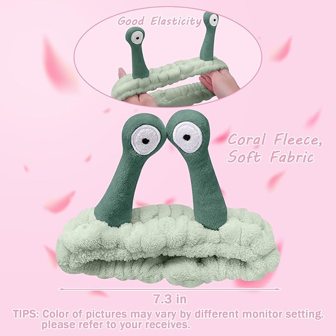 Jowmoy Cute Light green Snail Headband,Wash Face for Women Makeup Shower Spa Headband (1pack)