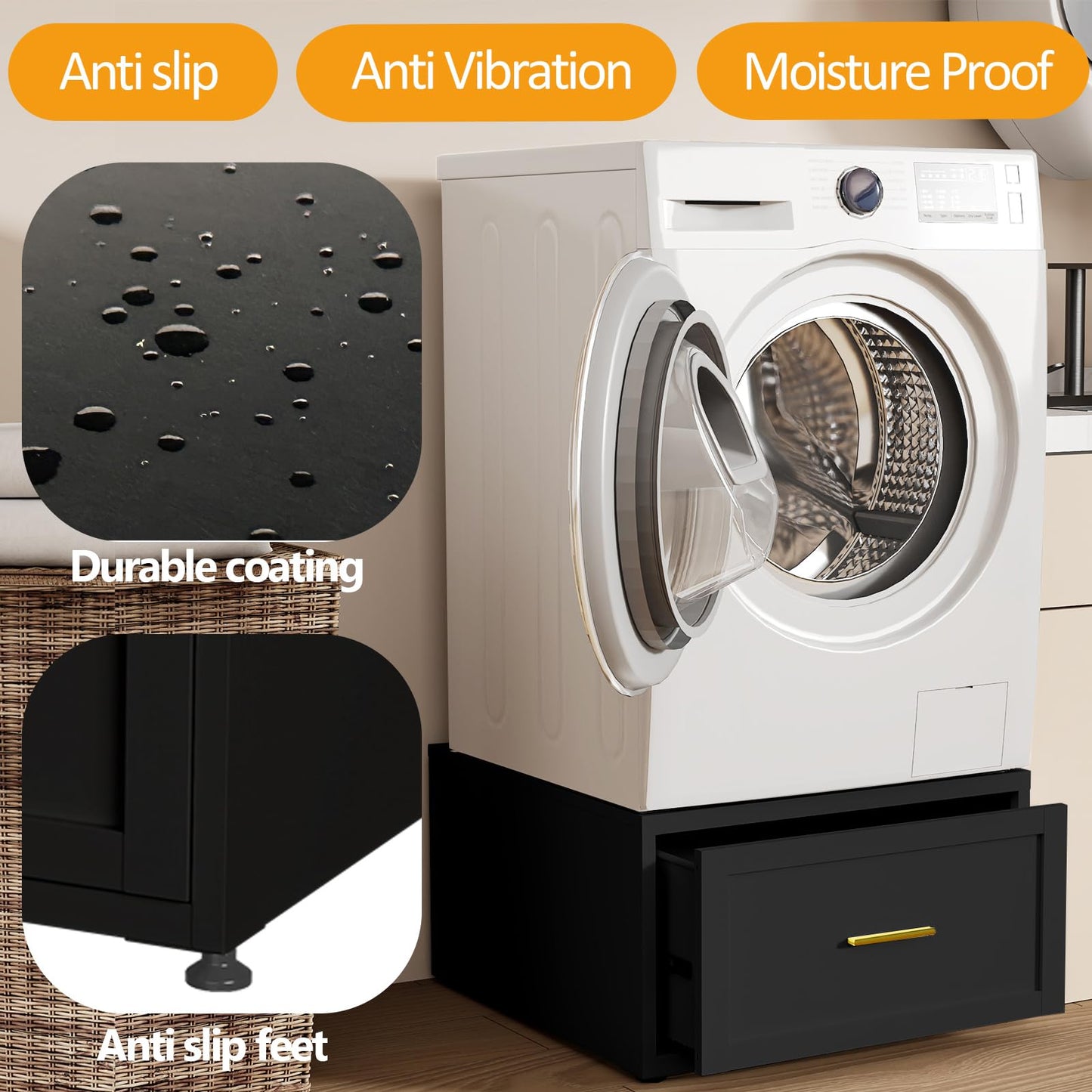 Laundry Pedestal Heavy Duty Metal Washer and Dryer Pedestals, 16"H Universal Fit Washer Stand Base, Washing Machine Stand with Storage Drawer, 440lbs Mini Fridge Stand, (White, 1PCS)