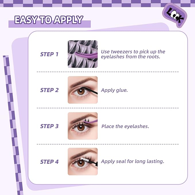 B&Qaugen Bunny Lash Clusters Kit Manga Lashes CC Curl Wispy Natural Invisible Band Eyelash Clusters, Waterproof DIY Lash Extensions at Home, Wet Look for Cosplay & Daily Wear (Lash Kit-Anime 05)