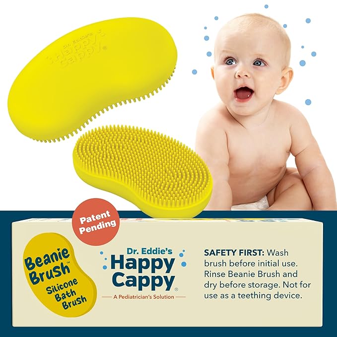 Happy Cappy Beanie Brush - Cradle Cap Brush for Babies, Dry Skin Care, Gentle Exfoliating Baby Scalp Scrubber for Bathing, Helps Dandruff and Flakes, Food Grade Silicone, BPA Free