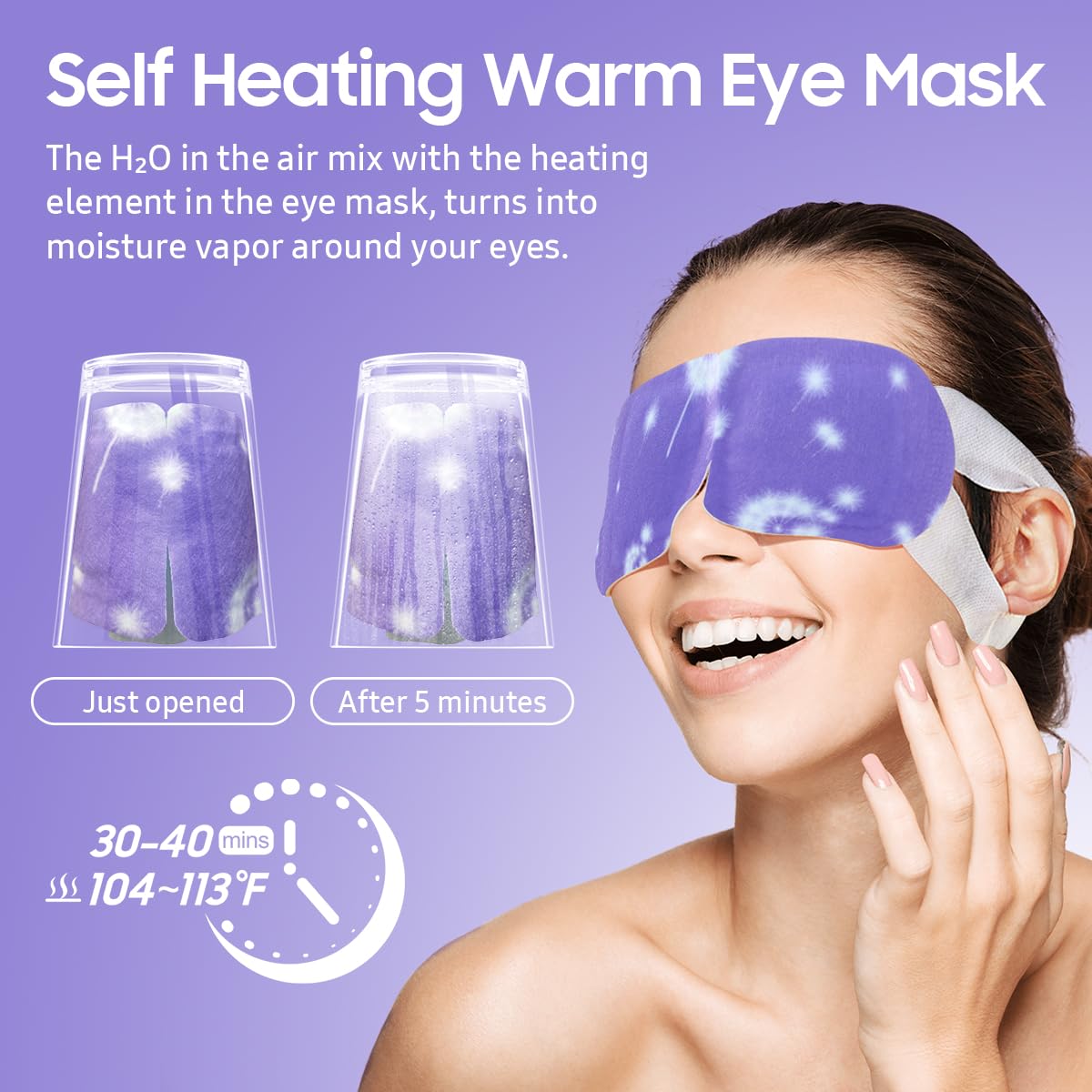 BeHoomi 20Packs Steam Eye Mask, Heated Eye Mask Warm Compress for Eyes, Disposable Self Heating Steam Mask for Sleep, Spa, Travel Essentials, Relaxation Gifts for Women, Mothers Day Gifts (Lavender)