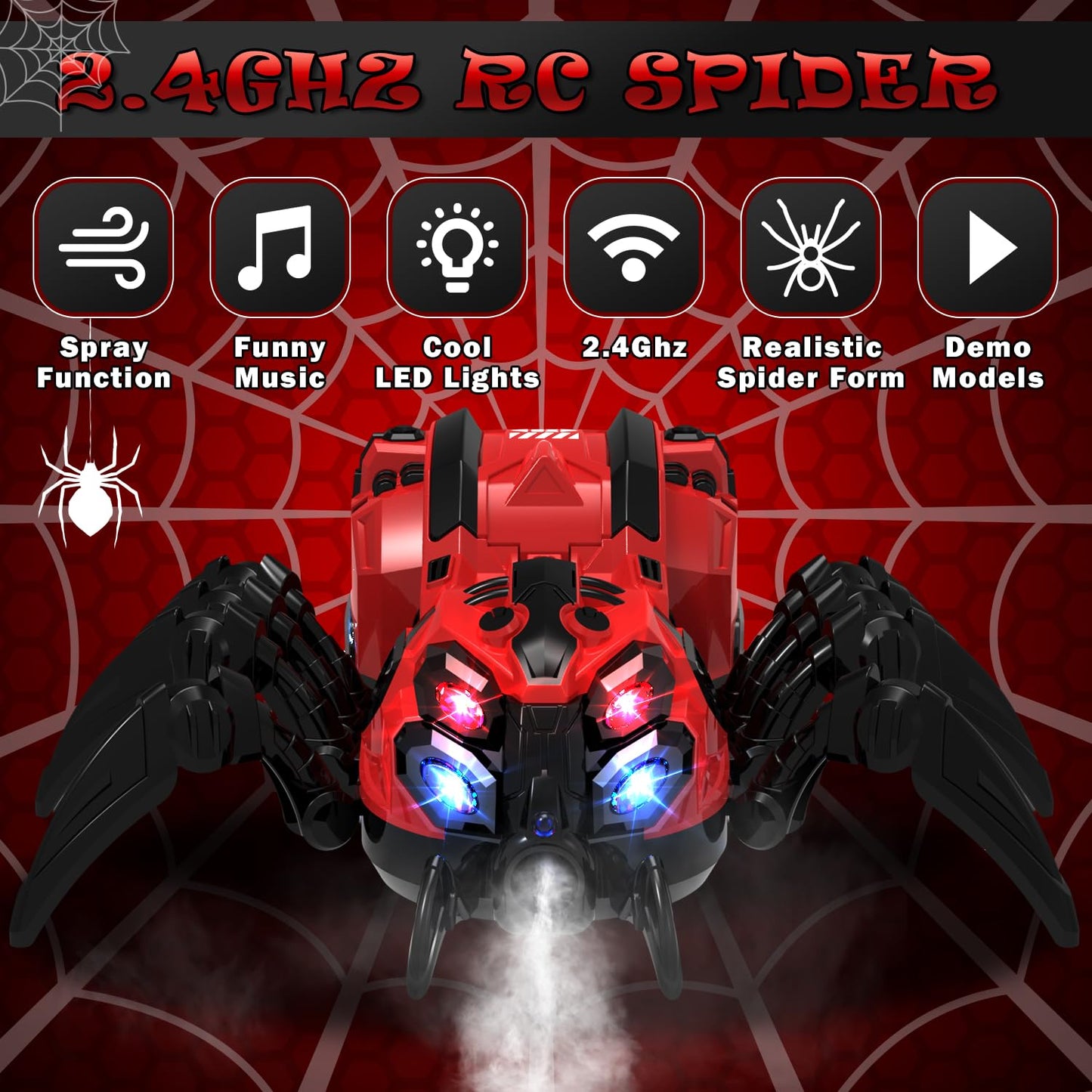 Remote Control Spider Toy, Robot Spider with 2.4 GHz Remote Controller, RC Spider Stunt Robot with Spray/Lights/Music, Realistic Spider Gift for Boys Girls, Halloween, Christmas, Toys for Party Prank