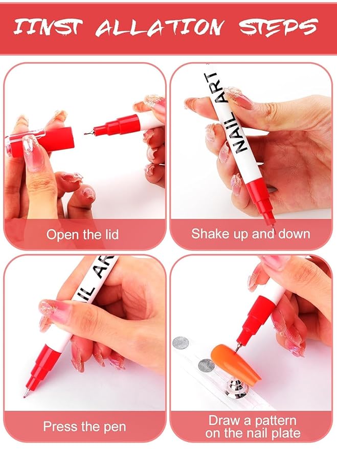 12 Color 3D Nail Art Pens Set, Kalolary 0.5MM Nail Pens Nail Point Graffiti Dotting Pen Drawing Painting Liner Brush for DIY Nail Art Beauty Adorn Manicure Tools