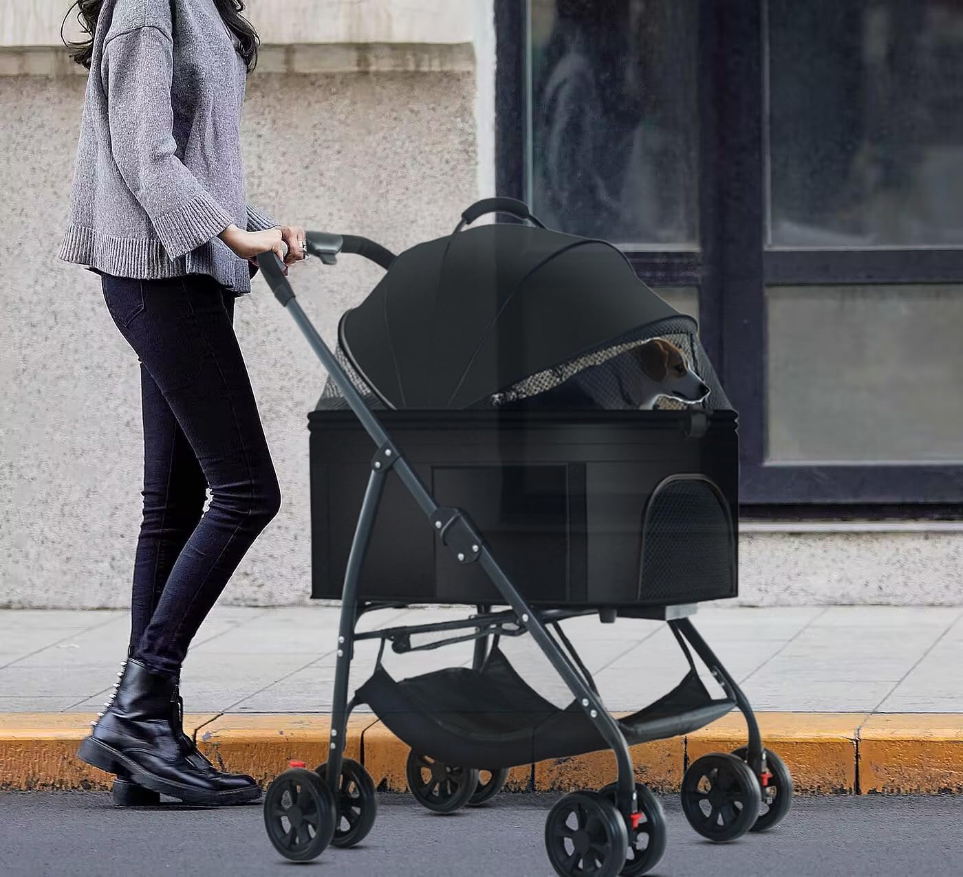 ZHUOKECE 3-in-1 Pet Dog Stroller, Dog Wagon with Removable Carrier, Cat Stroller for Medium Dogs Up to 55lbs (Black)