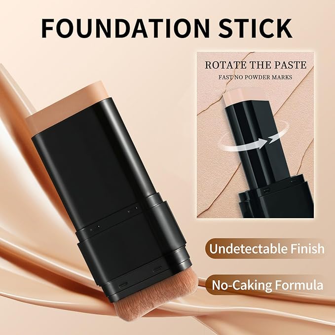 Foundation Stick, 2 in 1 Dual-Ended Long-Lasting Concealer Korean Foundation Contour Stick, Waterproof Contouring foundation with Brush, Full Coverage Matte Finish for Face Makeup(04#WHEAT)