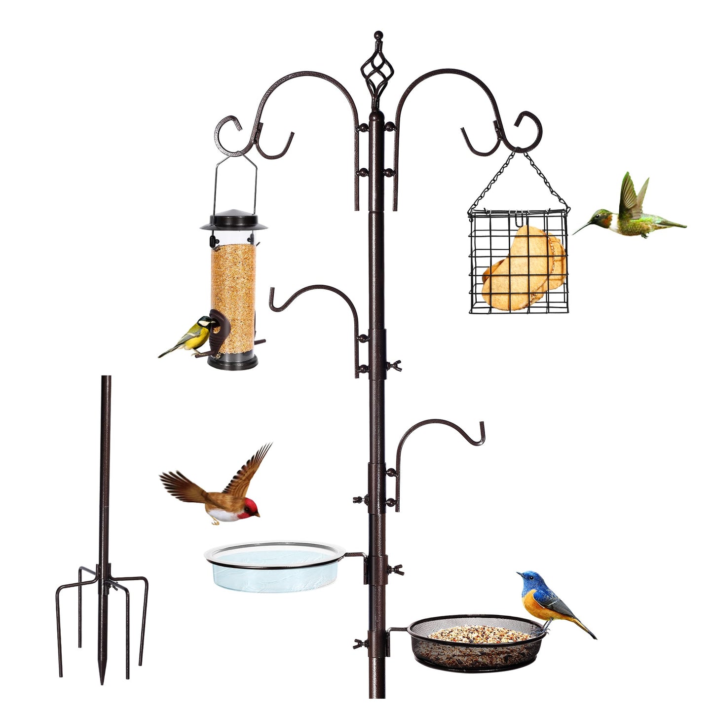 YINGYM Bird Feeding Station Kit, 87 Inches Bird Feeder Pole for Outside, Premium Feeder Stand Hanging Kit with Water Bowl, Mesh Tray and Metal Suet for Attracting Wild Birds