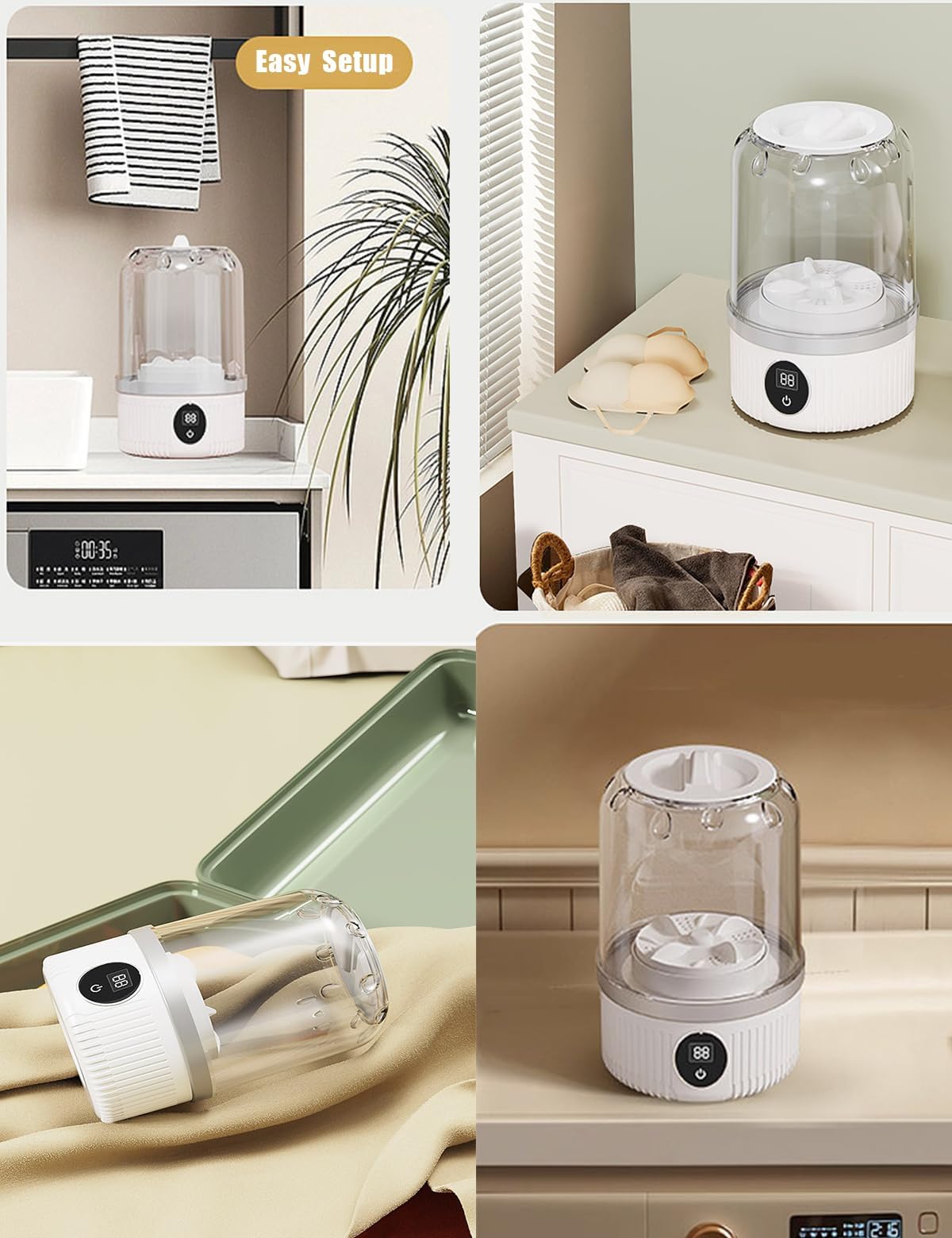 Mini Portable Washing Machine, Rechargeable Cordless Underwear Washing Machine, Automatic Portable Washing Machines for Apartments, Dorm, RV, Travel & Camping (White)